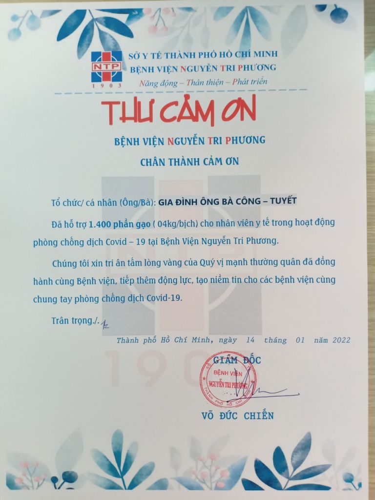 Thư cám ơn gia đình ông bà Công - Tuyết